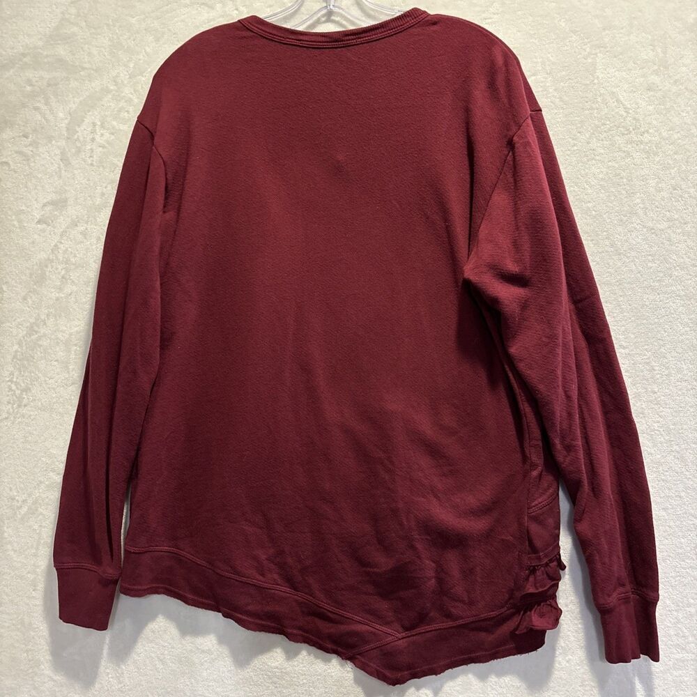 Wilt Ruffle Trim Asymmetrical Sweatshirt Burgundy Women's Size Small Lagenlook - Picture 7 of 14